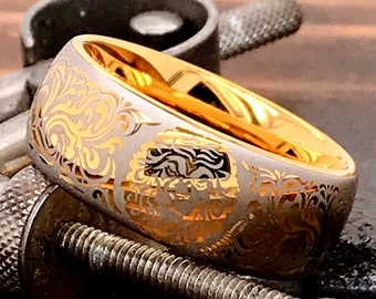 Gold Wedding Band - Tungsten Band - Gold Plated Ring - Engraved Ring - Custom Wedding Band - Custom Engraved Ring