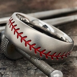 Titanium Wedding Band - Baseball Ring - Baseball Gift - Mens Wedding Band - Mens Titanium Ring - Baseball Band - Anniversary Gift