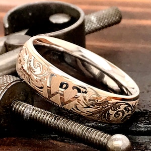 White Gold Ring - Solid Gold Ring - Custom Wedding Band - Ring with Initial - Monogram Ring - Victorian Style Ring - Womens Wedding Band