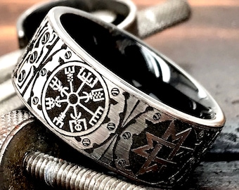 Men's Tungsten Ring, Black Wedding Band, Viking Ring, Viking Wedding Band, Norse Ring, Custom Wedding Band, Personalized Ring