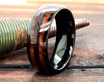 Tungsten Wood Ring, Wood Wedding Ring, Tungsten Ring, 8mm Tungsten Ring, Wooden Wedding Band, Black Ring with Wood, Mens Wedding Band