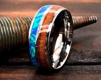 Tungsten Ring, Mens Tungsten Ring, Womens Tungsten Ring, Wedding Band for Men, 8mm Wedding Band, Opal Wedding Band, Wood Wedding Band