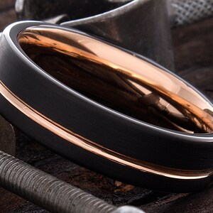 Rose Gold Tungsten Ring - Black Tungsten Ring - Mens Wedding Ring - Anniversary Ring - Engagement Ring - Promise Ring - Engraved Ring
