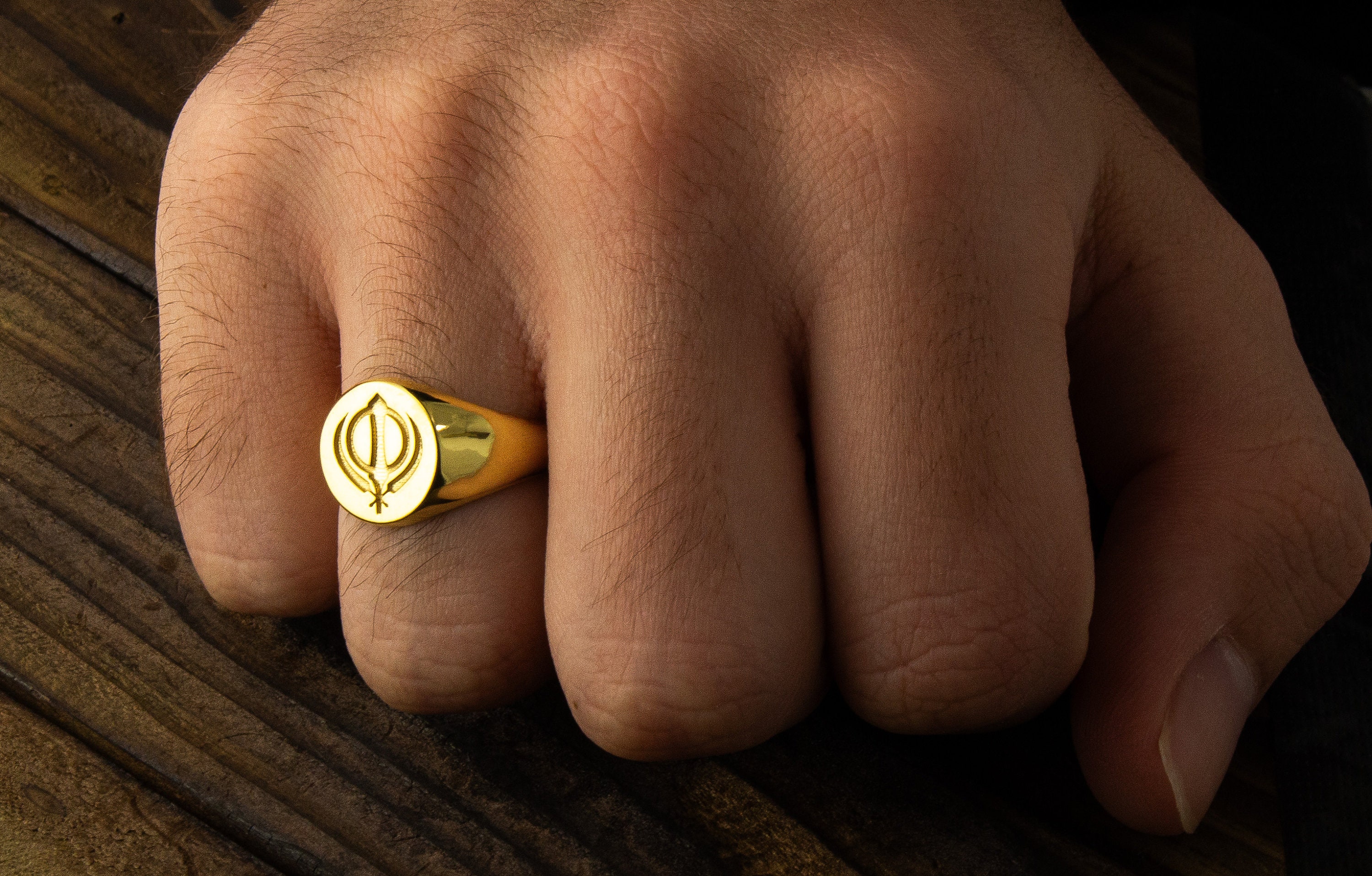 Sikh Rings Stone Sikh Khanda Gold Ring, Solid Gold Wax Seal Signet Ring, Gift for Him ...