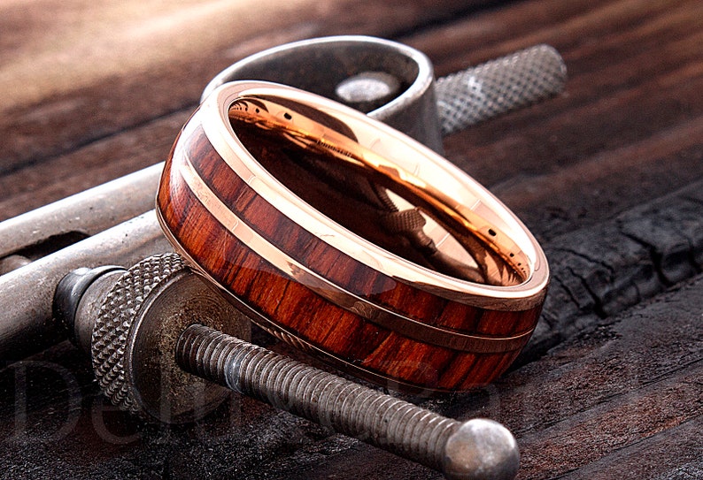 Rose Gold Wood Tungsten Ring Men's Tungsten Wedding Band - Etsy