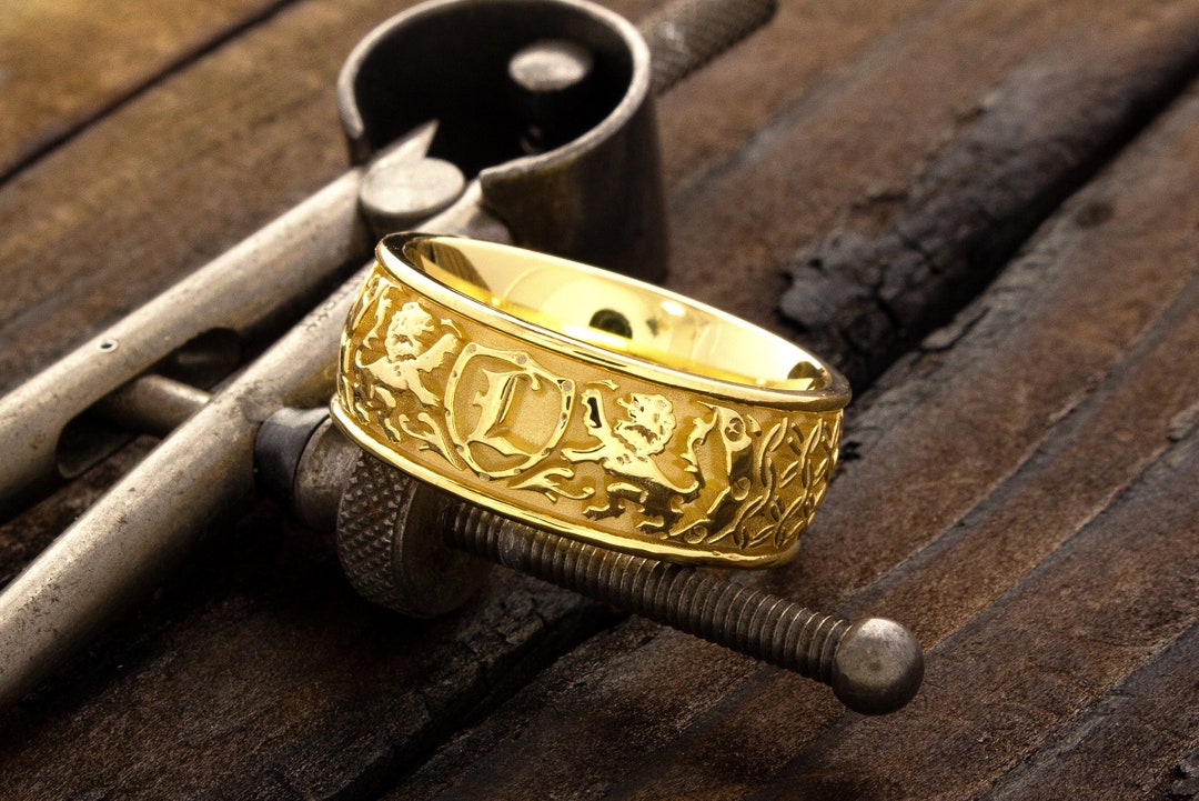 Solid Gold Medieval Ring With Personalized Initial, Heraldic Medieval ...