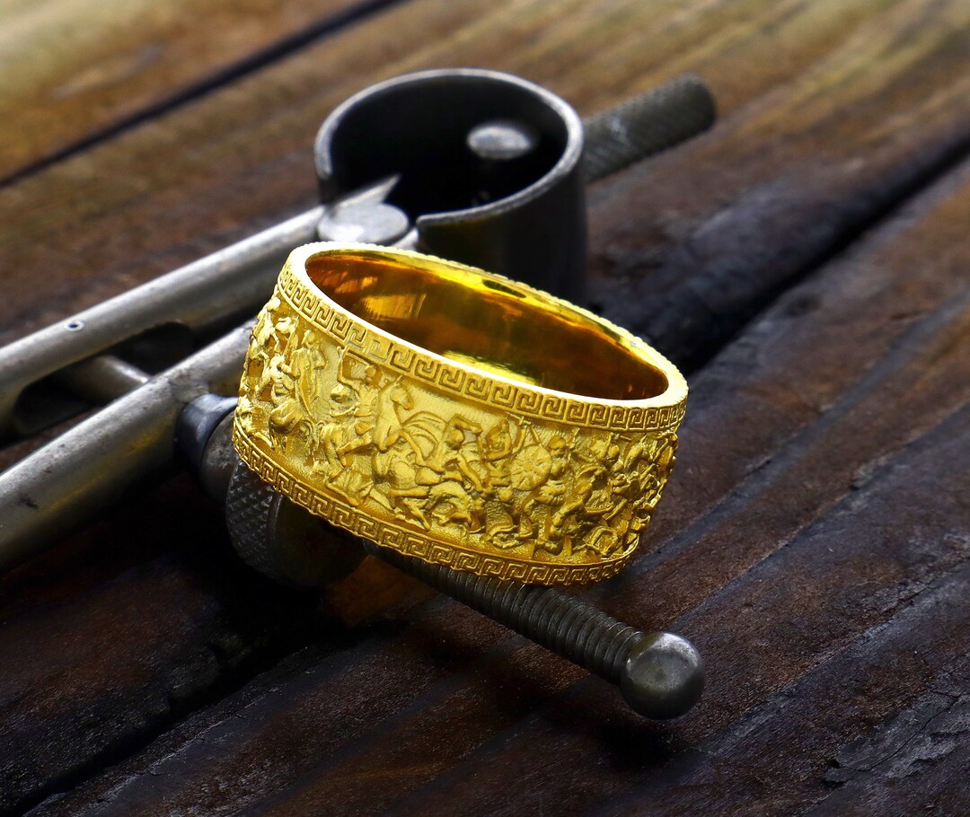 Alexander the Great Ring, Solid 14k Gold Ring, Men's Wedding Ring