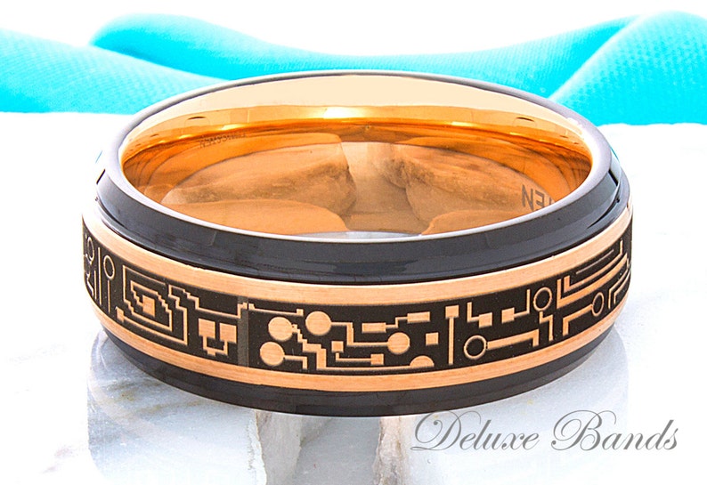 Tungsten Ring Tungsten Band Electric Circuit Ring Mens Etsy
