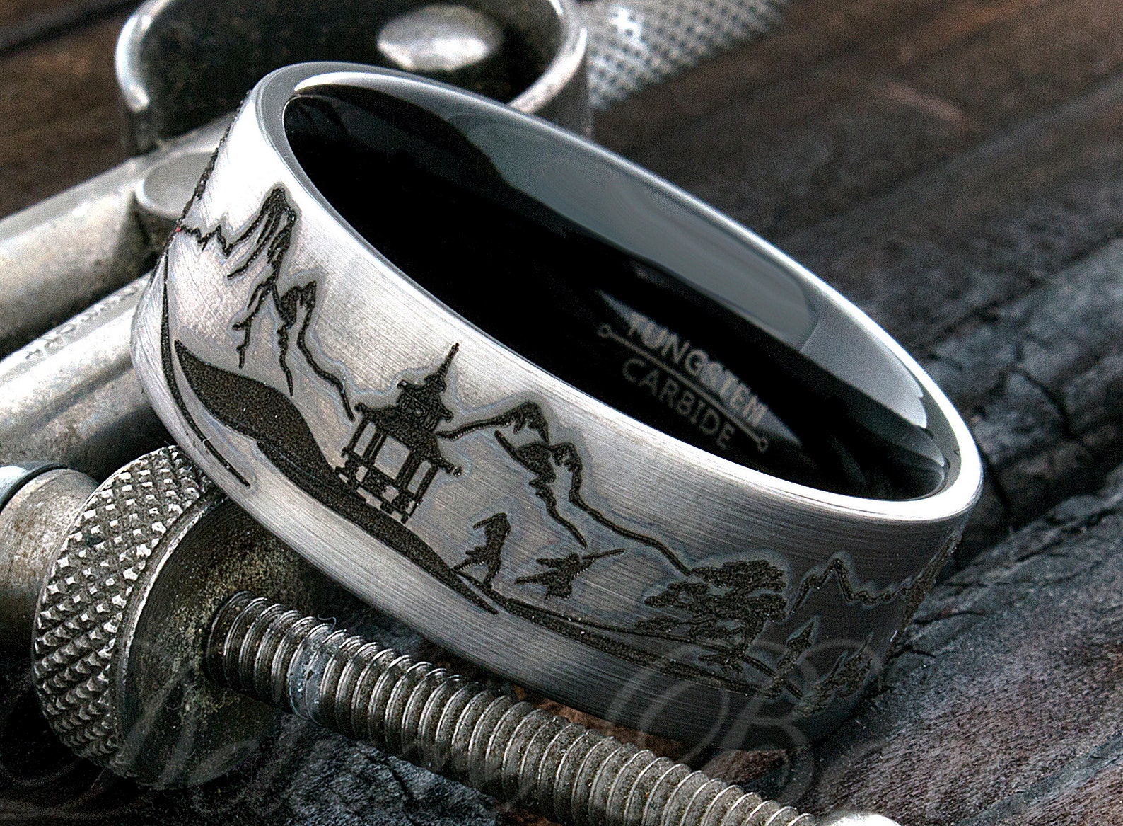 Tungsten Ring Japanese Lanscape Ring Men's Tungsten Etsy
