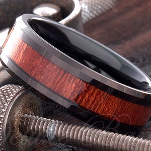 Tungsten Wood Wedding Band - Tungsten Wood Wedding Ring - 7mm Black Tungsten Ring - Tungsten Wedding Ring - Mens Tungsten Band - Wooden Ring