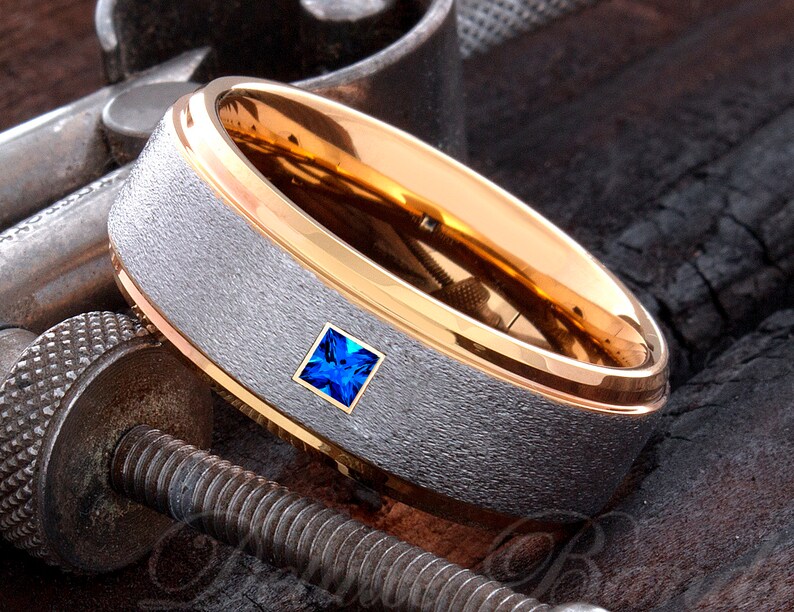 Mens Tungsten Ring Diamond Mens Ring Square Diamond Etsy