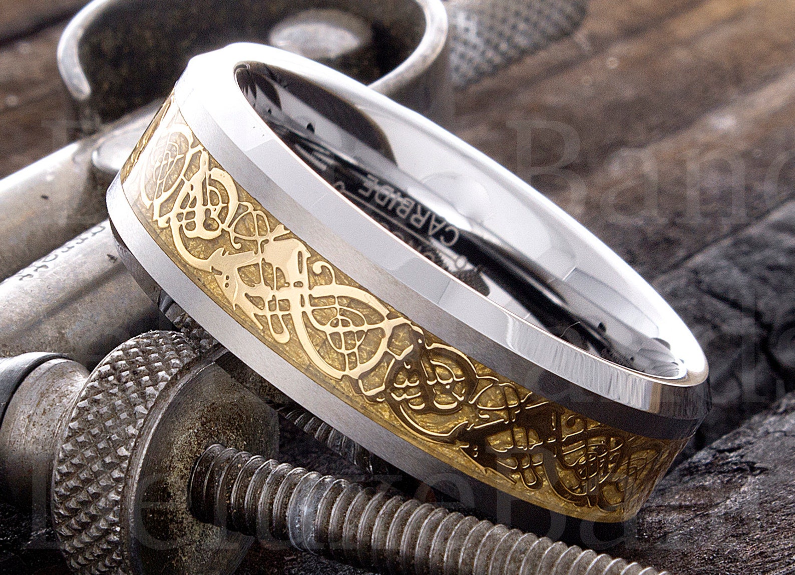 Celtic Dragon Ring Gold Celtic Dragon Tungsten Ring Etsy