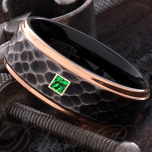 Mens Wedding Ring - Anniversary Ring - Diamond Mens Ring - Engagement Ring - Mens Emerald Ring - Promise Ring - Tungsten Ring - Black Ring