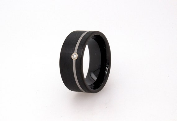 Black Thick 9mm Ring Diamond Wedding Ring Black Wedding Ring Black
