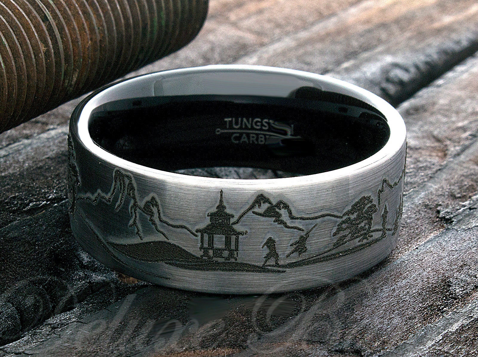 Tungsten Ring Japanese Lanscape Ring Men's Tungsten Etsy