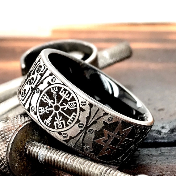 Men s Tungsten Ring Black Wedding Band Viking Ring Viking Wedding Band Norse Ring Custom Wedding Band Personalized Ring Etsy