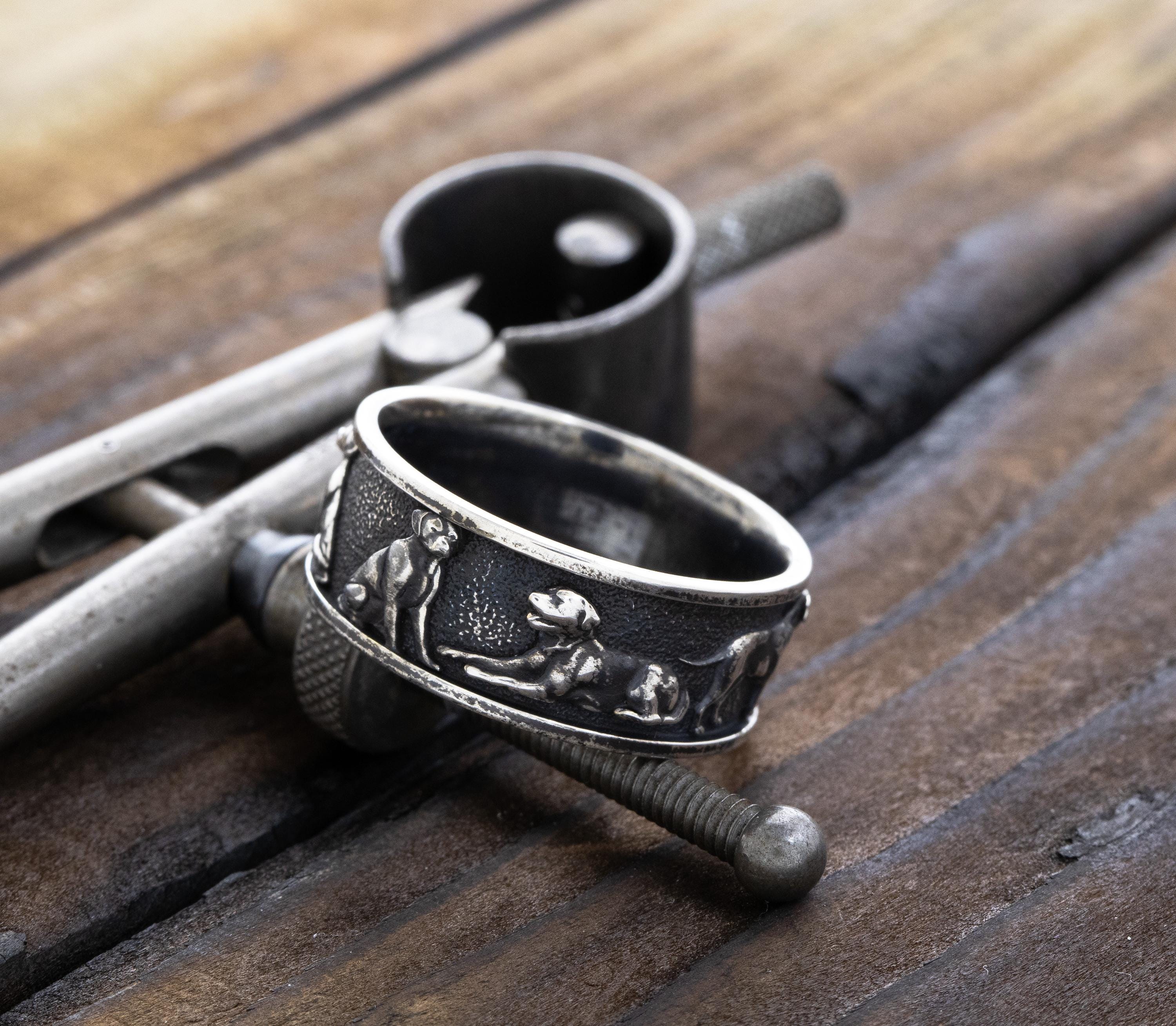 Labrador Retriever Silver Wedding Ring, 10mm Dog Lover Gold Band