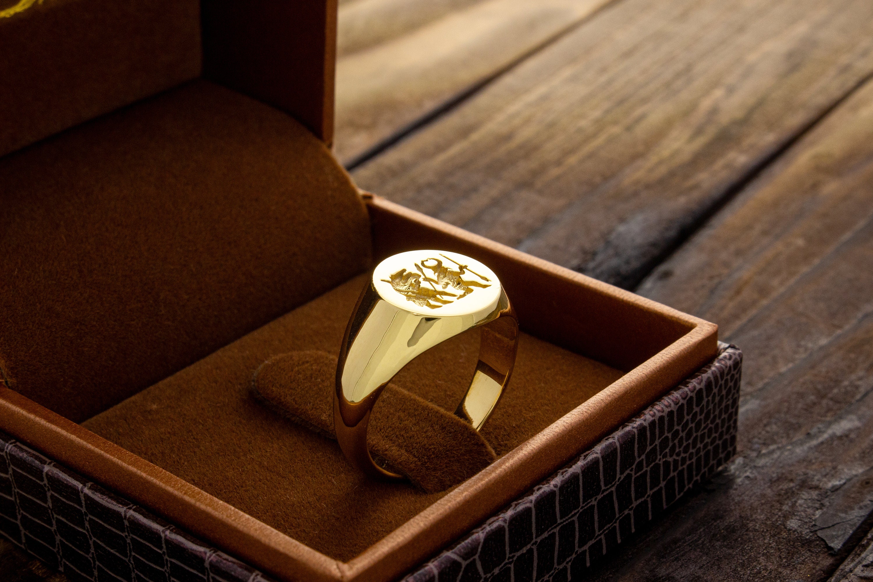 Viking Warrior Solid Gold Signet Ring, Norse Men's Ring, Wax Seal