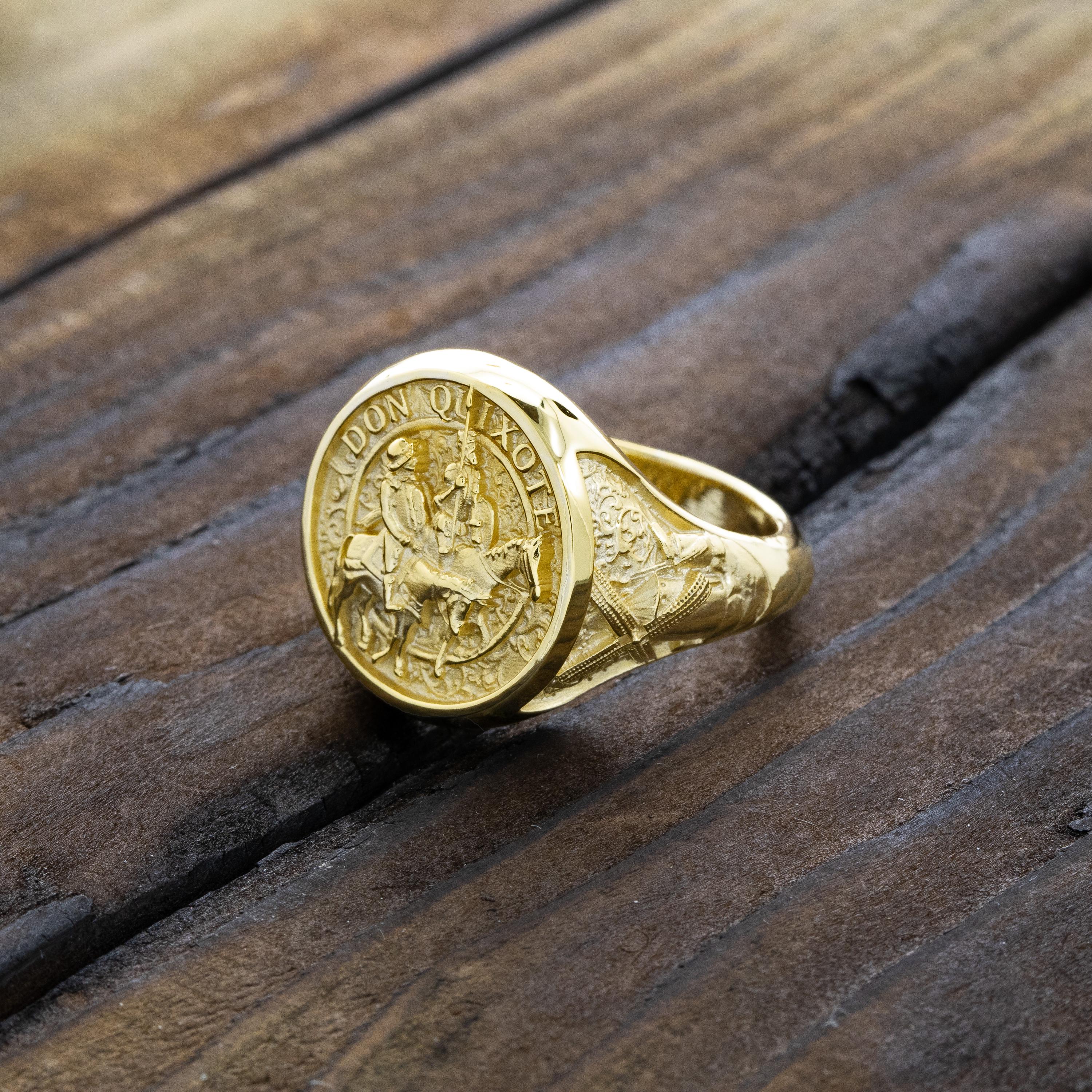 ドン・キホーテ ソリッドゴールド シグネット リング、スペイン 14k 