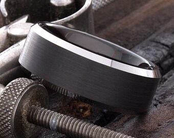 Tungsten Ring, Tungsten Wedding Band, Mens Tungsten Ring, Personalized Ring, Tungsten Band, Black Tungsten Ring, Mens Black Wedding Band