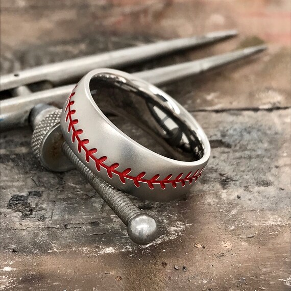 Baseball Ring Titanium Wedding Band Baseball Gift Mens Wedding