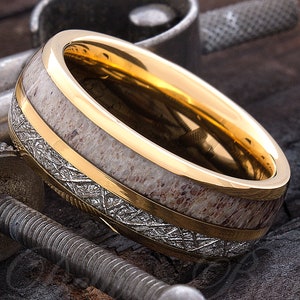 Meteorite Antler Ring - Mens Wedding Band - Tungsten Ring - Mens Engraved Ring - Meteorite Ring - Tungsten Wedding Band - Mens Promise Ring