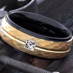 Diamond Wedding Band - Tungsten Ring - Mens Wedding Band - Birthstone Ring - Wedding Ring - Fathers Day Gift - Birthstone Mens Ring