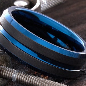 Black Tungsten Ring - Blue Tungsten Ring - Mens Tungsten Band - 8mm Tungsten Ring - Tungsten Ring - Wedding Band For Men - Anniversary Ring