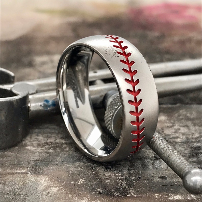 Baseball Ring Titanium Wedding Band Baseball Gift Mens Etsy