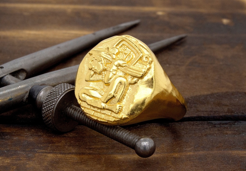 Gold Mayan Ring Mayan Calendar Ring Men #39 s Signet Ring Etsy