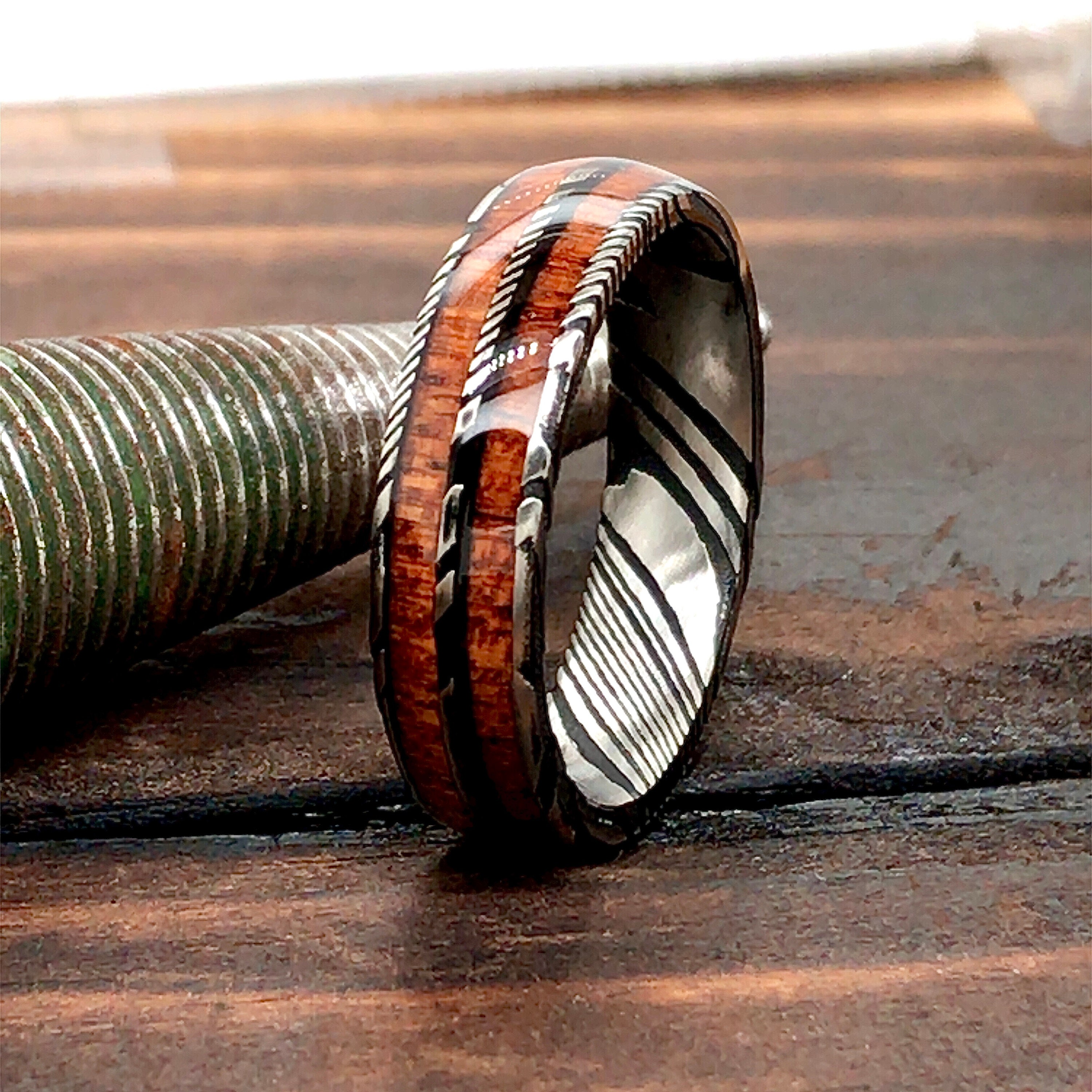 Damascus Ring Damascus Wood Ring Damascus Steel Ring Mens Etsy UK