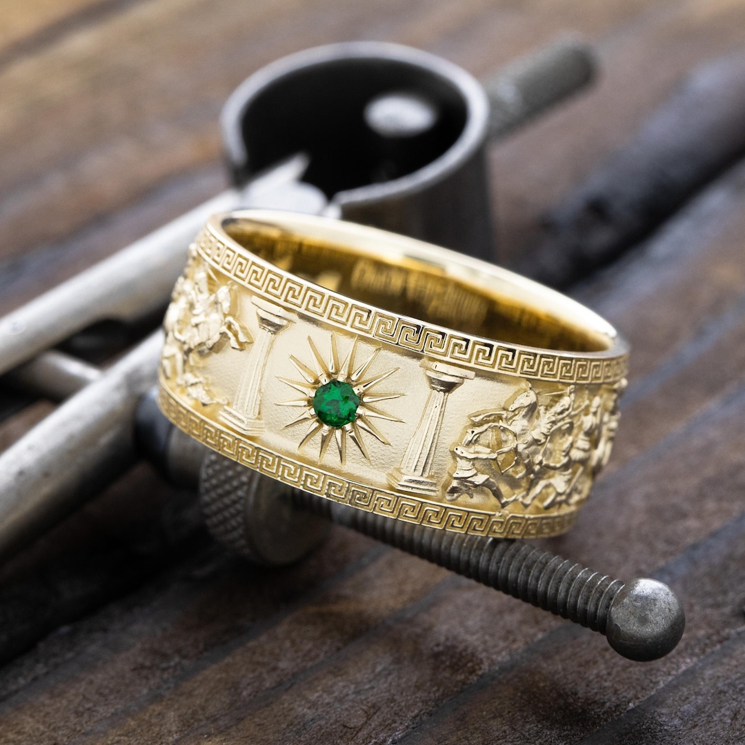 Alexander the Great Ring, Solid 14k Gold Ring, Men's Wedding Ring ...