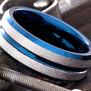 Blue Tungsten Ring - Mens Tungsten Band - Blue Wedding Band - Silver Blue Tungsten - Mens Tungsten Ring -  8mm Tungsten Wedding Ring