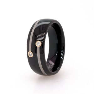 Tungsten Wedding Band, Black Tungsten Ring, Diamond Ring, Two Diamond Ring, Offset Lines, Anniversary Ring, Gemstone Ring, Engagement Band