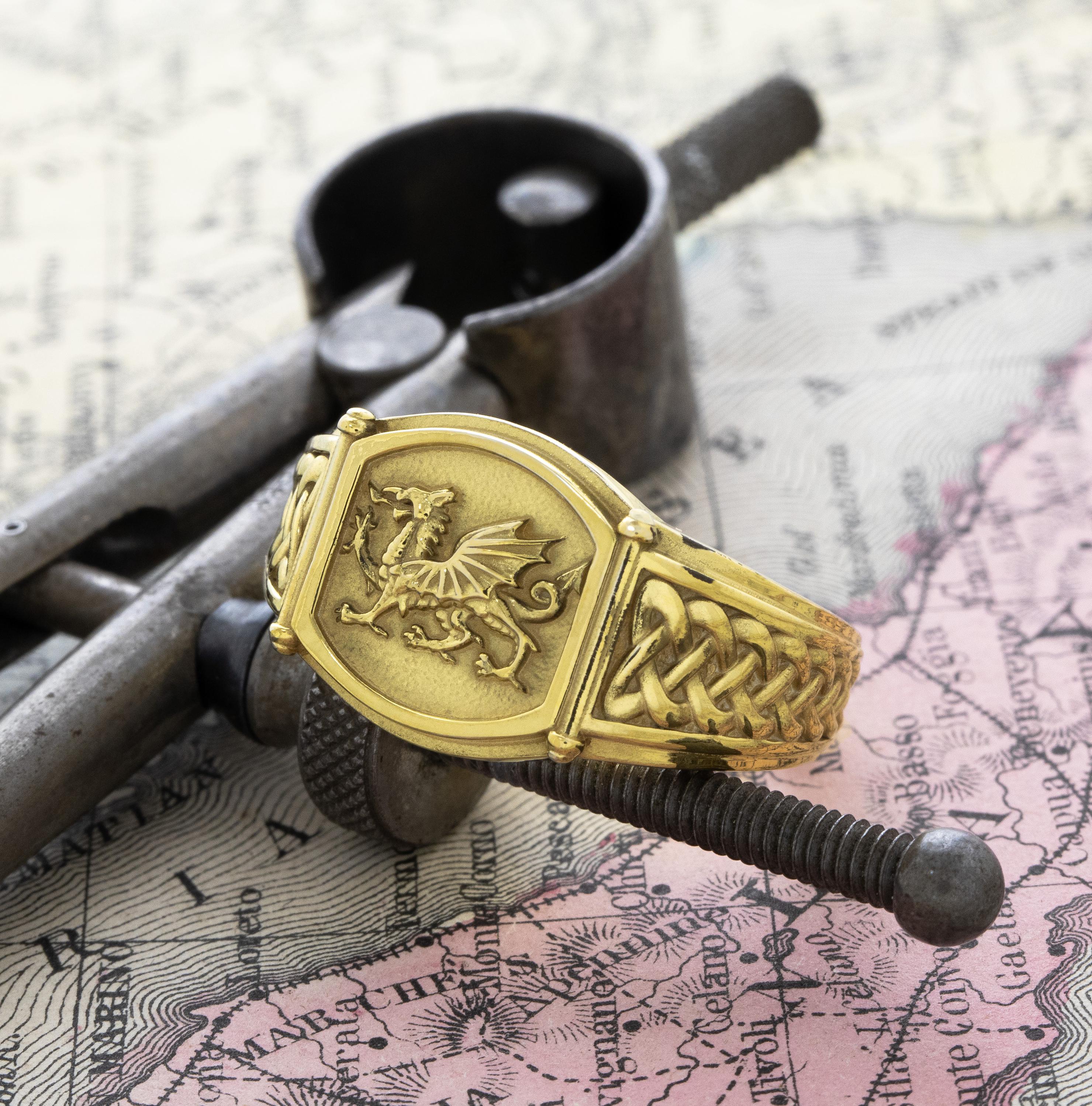 Welsh Celtic Dragon Gold Signet Ring, Celtic Braid Ring, Heraldic ...