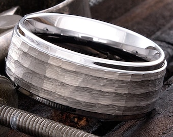 Hammered Tungsten Ring, Tungsten Wedding Band, Mens Wedding Ring, Tungsten Ring, Anniversary Ring, Mens Tungsten Ring, Comfort Fit, 9mm Ring