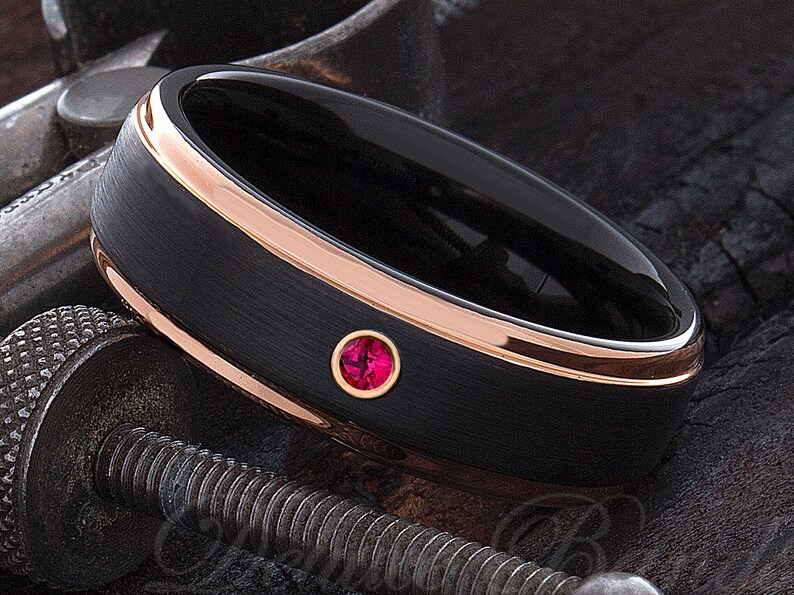 Black Emerald Ring Gold Tungsten Ring Mens Wedding Ring Etsy