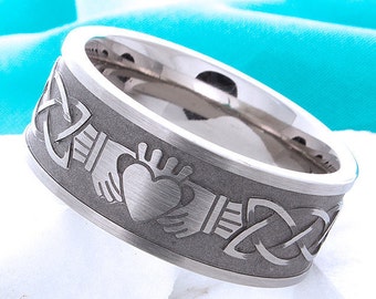 Titanium Ring - Titanium Band - Mens Titanium Ring - Mens Titanium Band - Claddagh Ring - Celtic Titanium Ring - Celtic Ring - Claddagh Ring