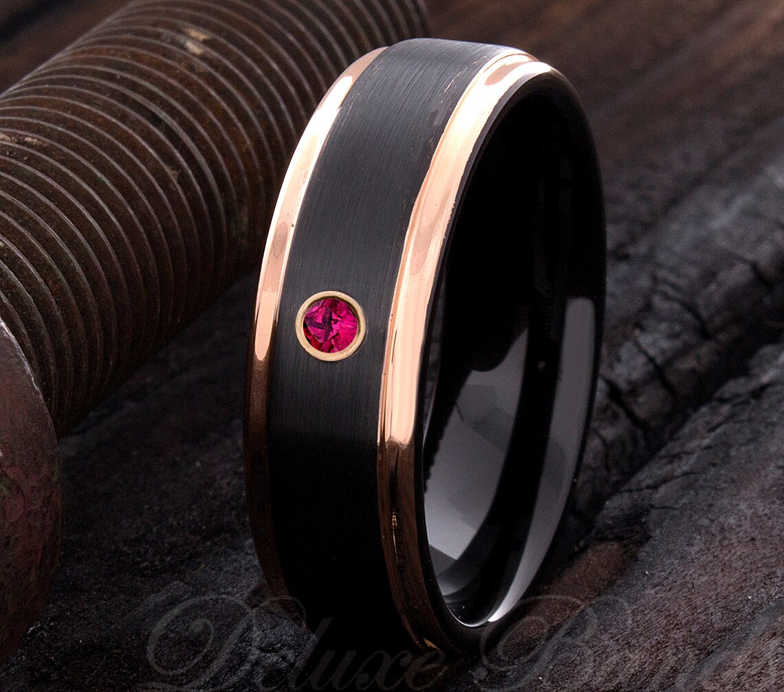 Ruby Tungsten Ring Mens Tungsten Ring Wedding Ring For Him Etsy