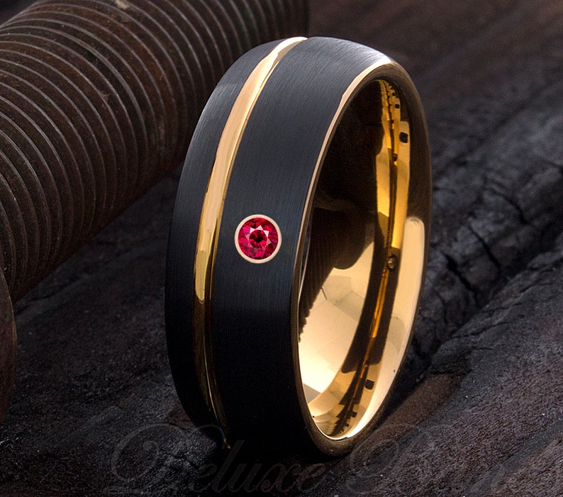 Ruby Tungsten Ring Black Tungsten Ring Black Gold Mens Etsy