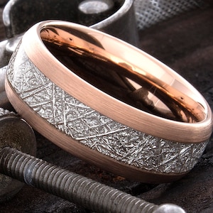 Meteorit Ring - Rose Gold Wolfram Ring - Meteorit Ring - Wolfram Band - Wolfram Ehering - Rose Gold Meteorit Ring