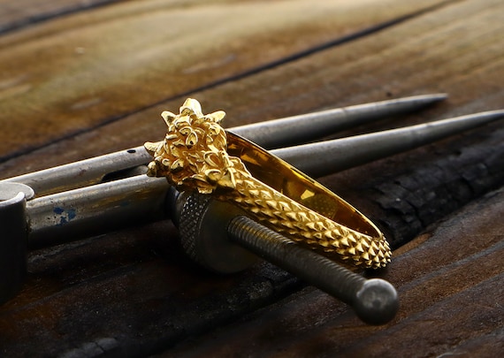 Dragon Ouroboros Ring, Occult Dragon Ring, 14k Solid Gold Ring