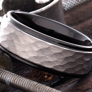 Black Hammered Ring - Tungsten Ring - Wedding Ring - Tungsten Band - Men&#39;s Tungsten Ring - Personalized Ring - Mens Tungsten Ring