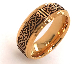 Men's Tungsten Ring, Gold Wedding Band, Tungsten with Gold, Celtic Knot Ring, Irish Knot Ring, Celtic Wedding Band, Men's Celtic Ring, Irish