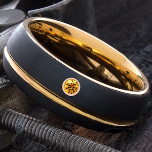 Citrine Ring - Tungsten Ring - Mens Wedding Ring - Anniversary Ring - Engagement Ring - Promise Ring - Tungsten Band - Wedding Ring