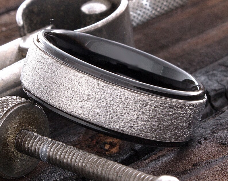 Tungsten Wedding Band Tungsten Ring Two Tone Tungsten Band Mens Wedding Ring Mens Tungsten Ring Custom Engraving Womens Tungsten Ring