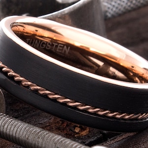 Mens Wedding Ring - Anniversary Ring - Engagement Ring - Promise Ring - Tungsten Ring - Tungsten Band - Twisted Rope Black Tungsten Ring