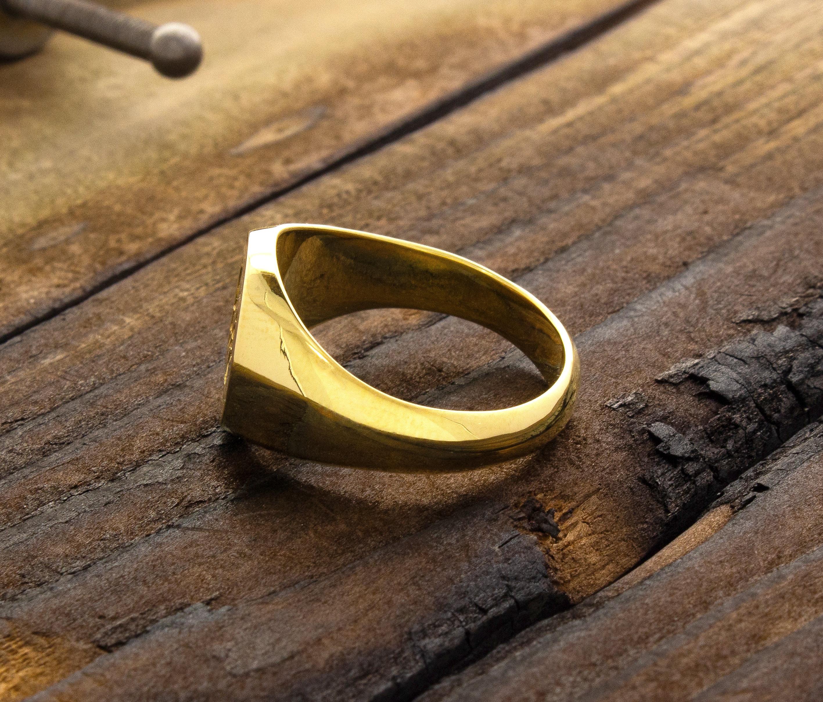 Viking Warrior Solid Gold Signet Ring, Norse Men's Ring, Wax Seal