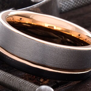 Rose Gold Tungsten Ring - Custom Engraving - Black Rose Tungsten Ring - 8mm Tungsten Ring - Mens Wedding Ring - Anniversary Ring
