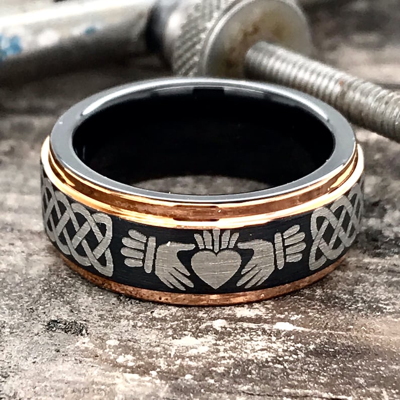Claddagh Ring Tungsten Rin Mens Wedding Band Celtic Etsy